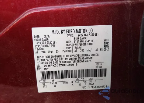 2017 Ford Edge Sel из США, поврежденный, VIN 2FMPK3J82HBC49016